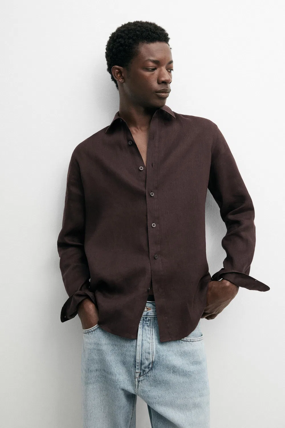 Рубашка приталенного кроя из 100% льна Massimo Dutti, Burgundy — фото 2