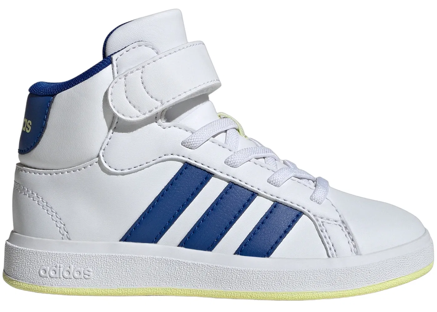 Детские кроссовки для мальчиков и девочек с длинным шнурком Adidas Grand Court Adidas, Cloud White Royal Blue Ice Yellow