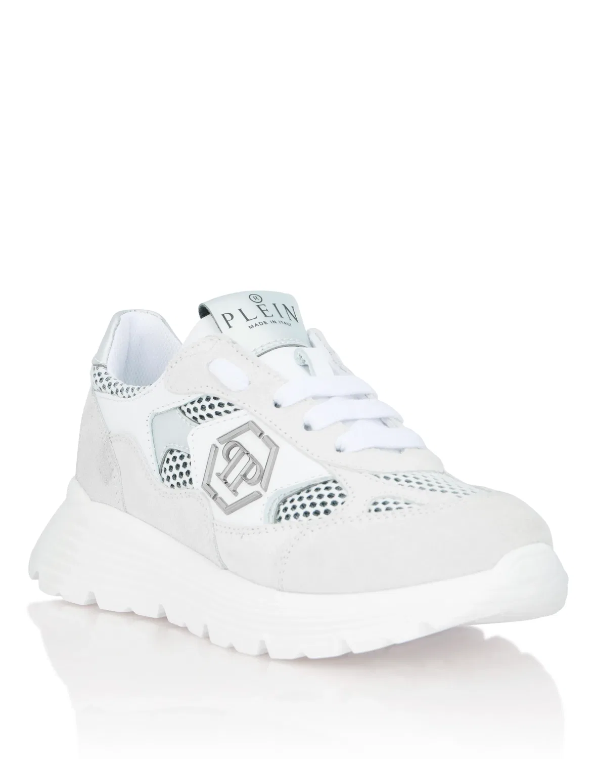 Детские кроссовки низкие с замшевыми вставками Suede Low-Top Sneakers PHILIPP PLEIN, White/Silver