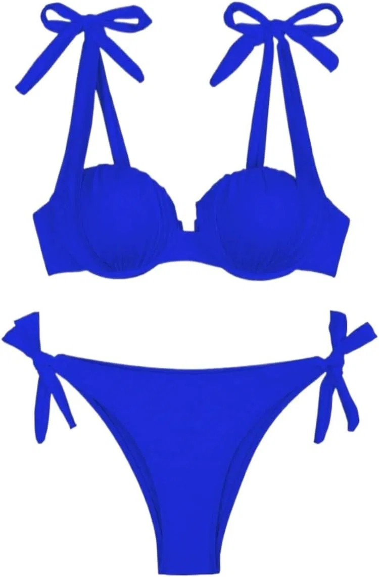 Женский бикини-сет с завышенной талией и драпировкой Push Up, Royal Blue