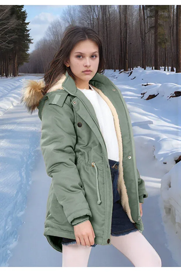 Детское зимнее пальто для девочек с капюшоном Joui Co, Mint Green