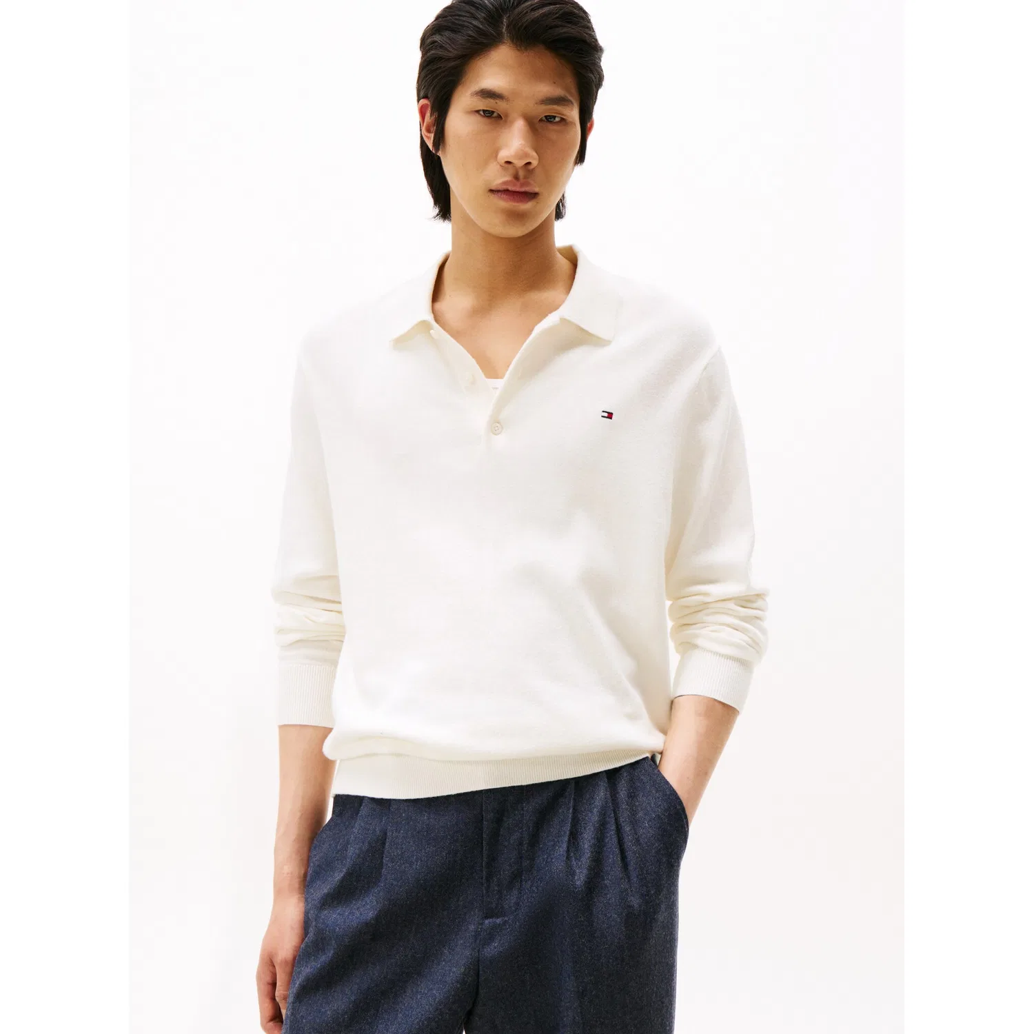 Мужской polo-свитер с вышивкой флага Tommy Hilfiger, Ivory Petal