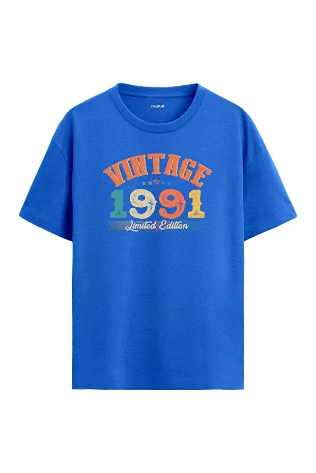 Детская хлопковое футболка с принтом 1991 Vintage Echo Oversized T-Shirt Colermi, Blue