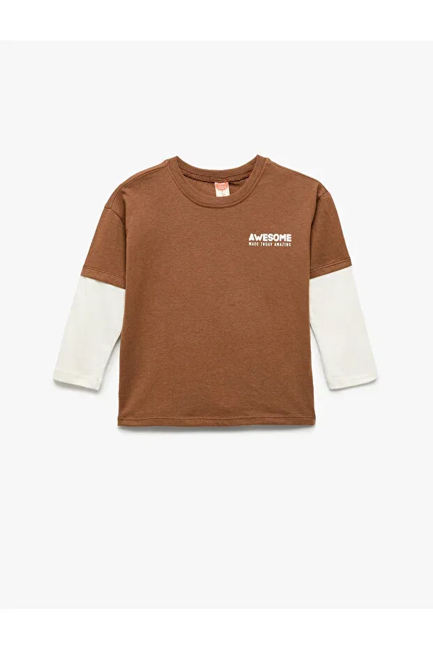 Детская футболка с длинным рукавом с принтом Koton, Brown
