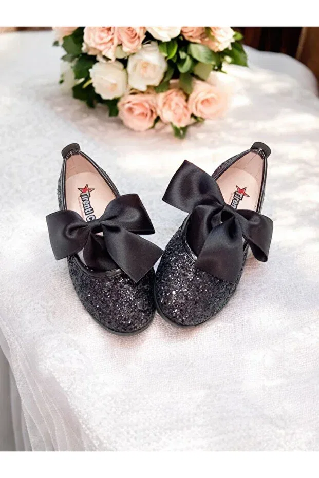 Детские балетки для девочек с ортопедической стелькой Pediashoes, Black Glitter — фото 2
