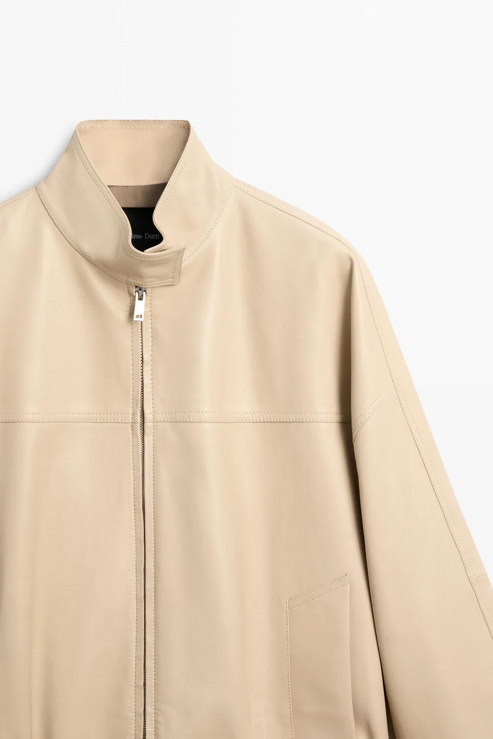 Куртка Massimo Dutti Elastic Hem Leather, кремовый — фото 4