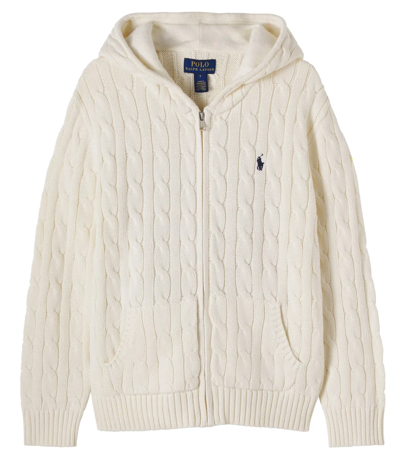 Вязаная хлопковая толстовка на молнии Polo Ralph Lauren Kids, белый