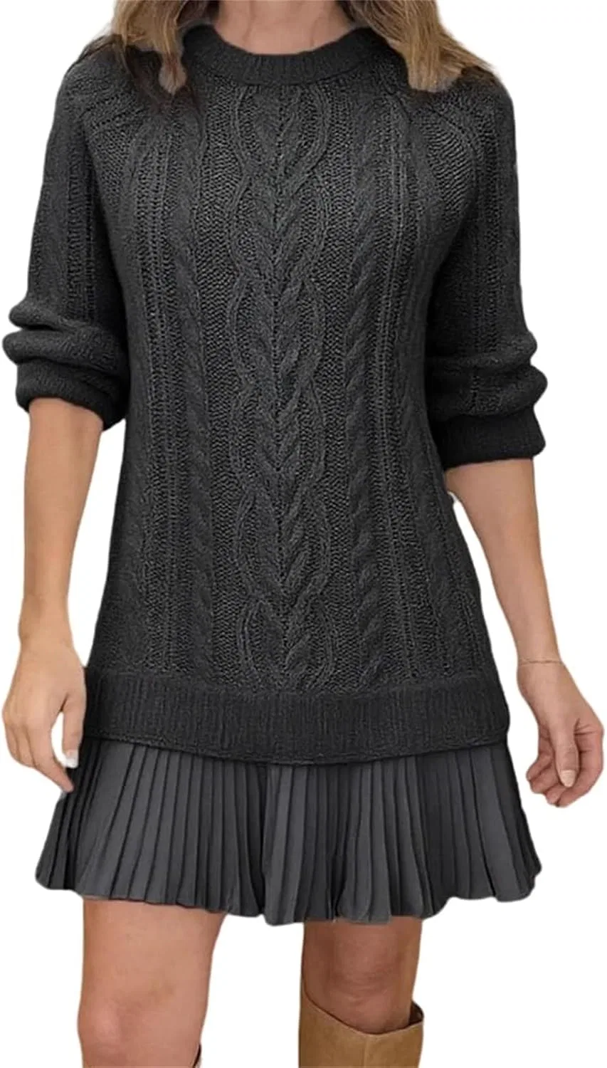 Женское платье-свитер с плиссированной юбкой Cable Knit, Black