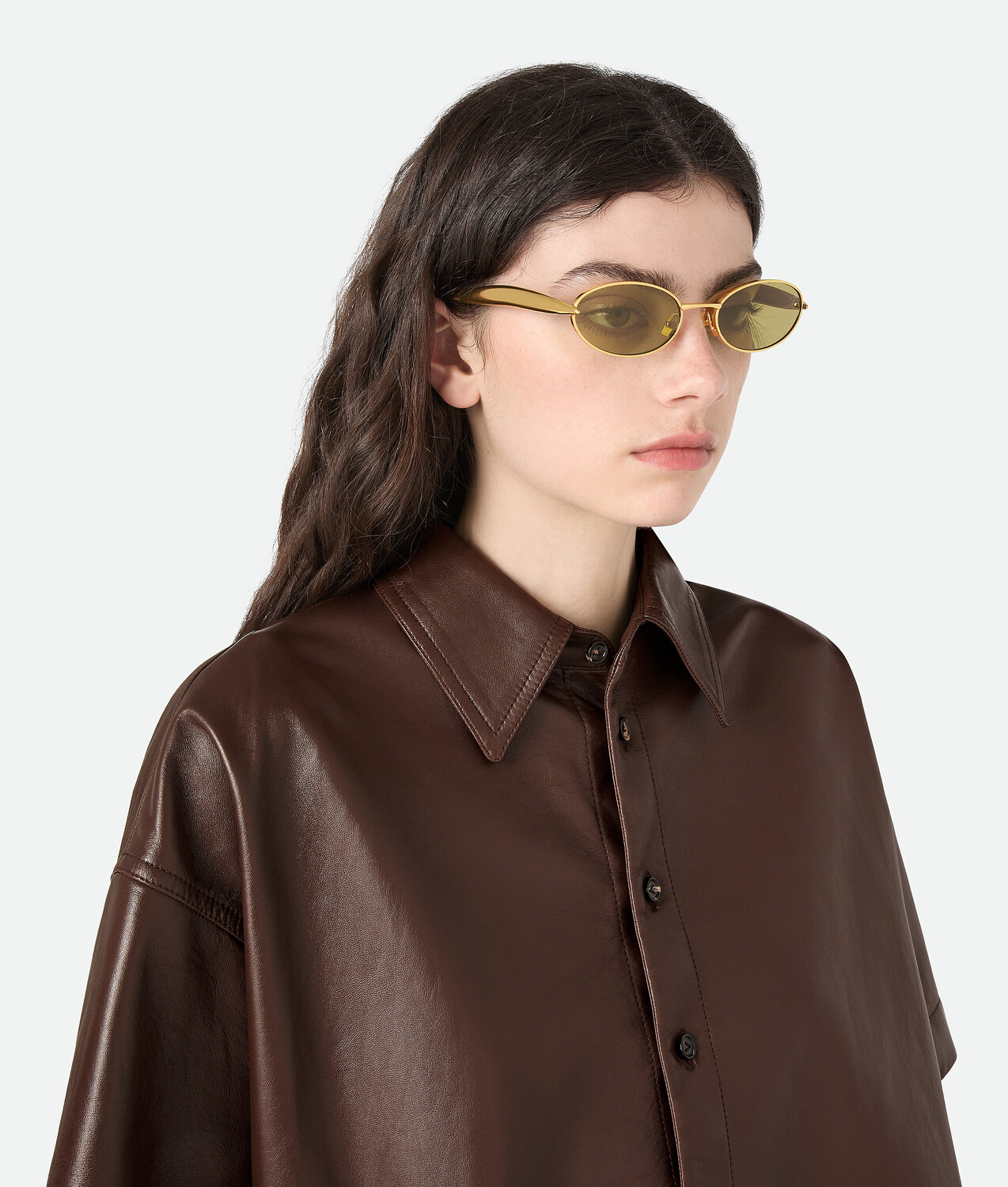 Sardine oval sunglasses BOTTEGA VENETA, зеленый/золотой — фото 2
