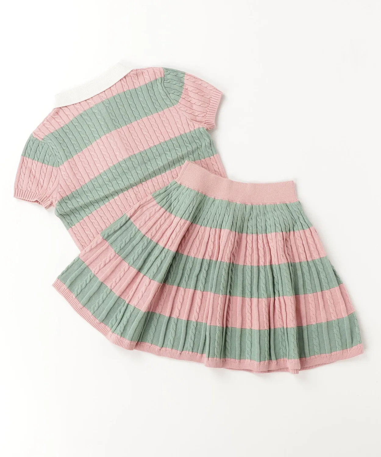POLO RALPH LAUREN CHILDRENSWEAR Детский комплект из свитера и юбки с полоской и косами Polo Ralph Lauren, Pink — фото 4