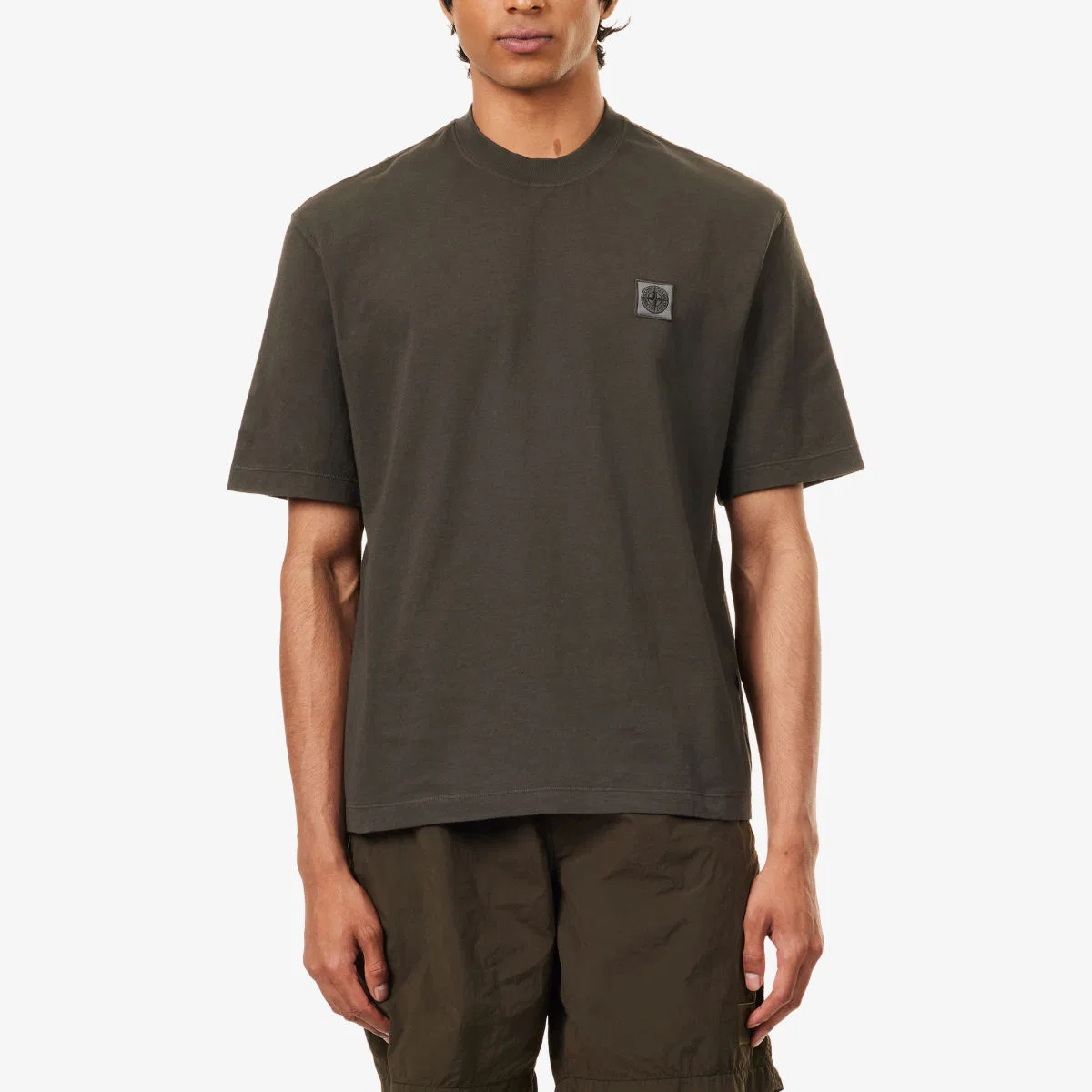 Хлопковая футболка с нашивкой и логотипом, окрашенная в цвет ткани Stone Island, угольно-серый — фото 3