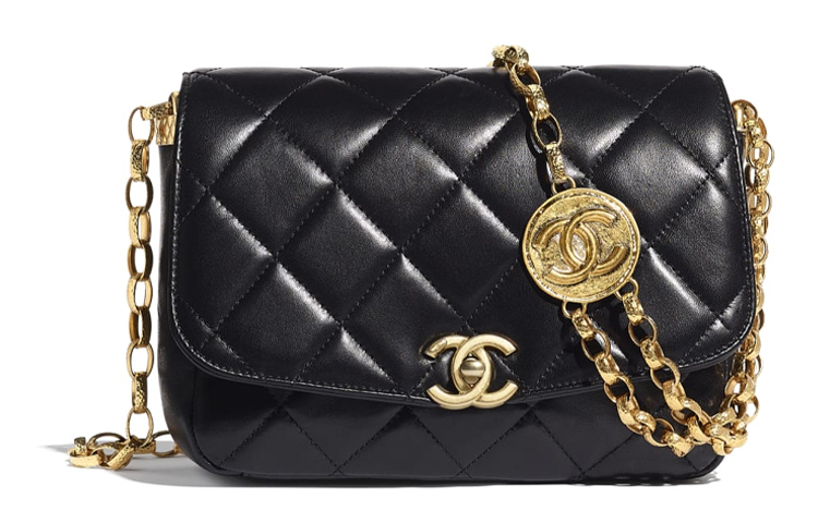 

CHANEL Овчинная сумка в виде золотой монеты Женская черная сумка через плечо