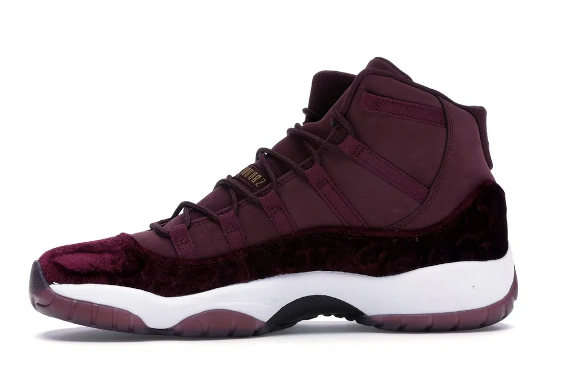 Детские кроссовки с патентованной кожей Jordan 11 Retro Heiress, Night Maroon/Metallic Gold-Night Maroon — фото 3