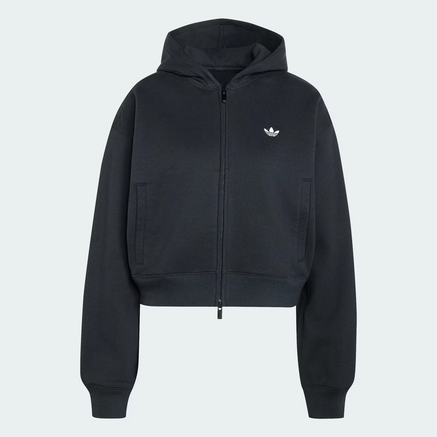 Женское укороченное худи на молнии из флиса Essentials Fleece Cropped FZ Adidas Originals, черный — фото 4