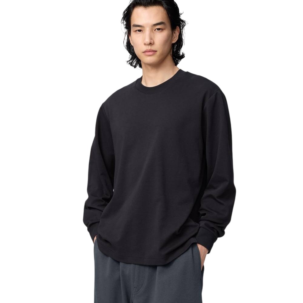 Лонгслив Uniqlo AIRism Cotton Crew Neck T-Shirt Unisex, 09 черный