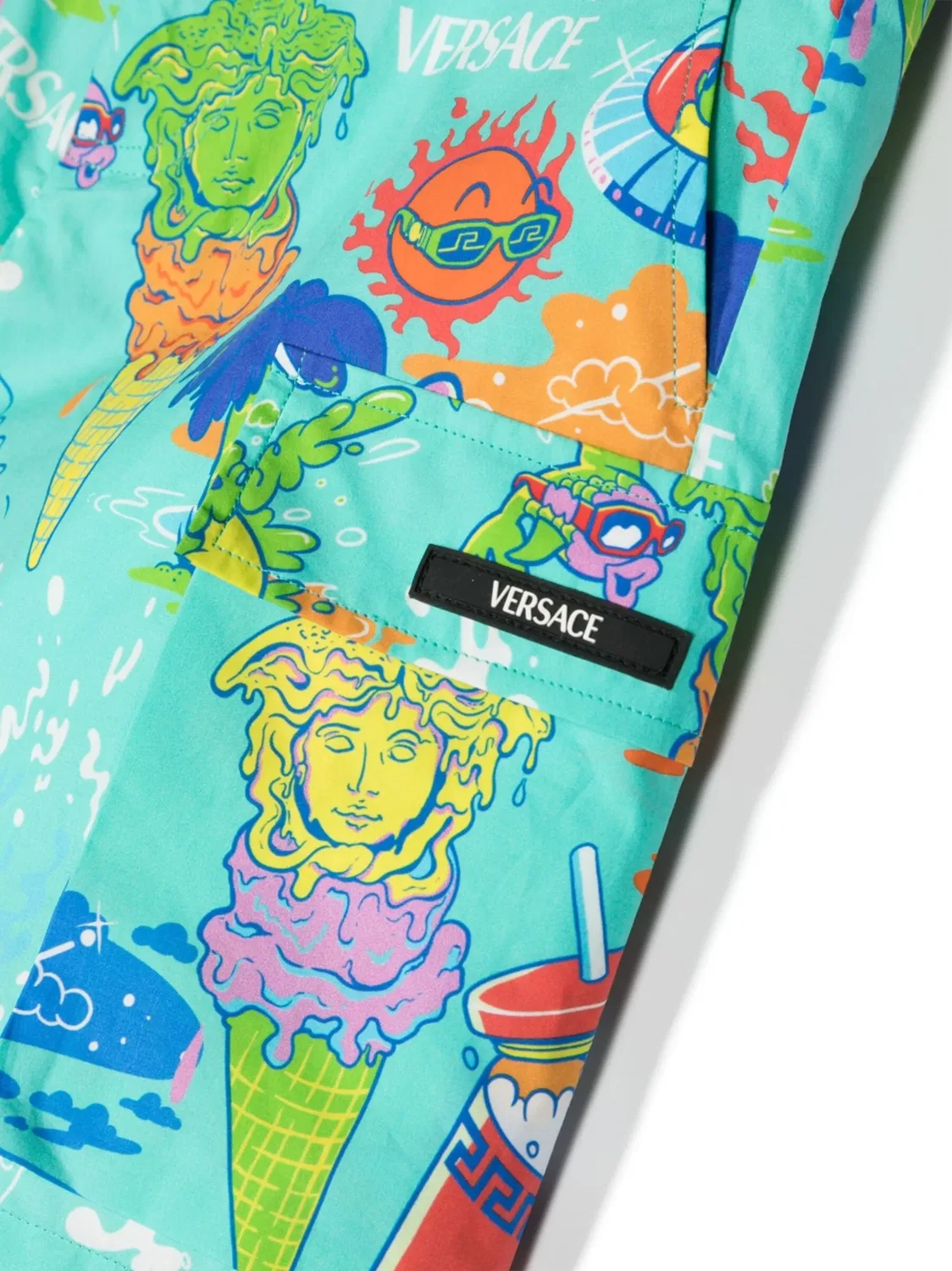 Шорты с Графическим Принтом из Хлопка Versace, синий — фото 3