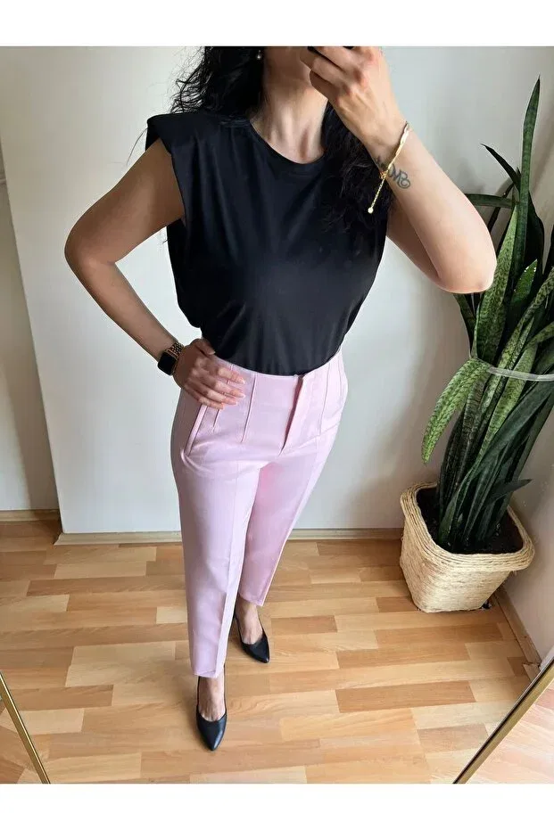 Детские брюки для девочек зауженные с высокой талией Butik, Baby Pink — фото 3