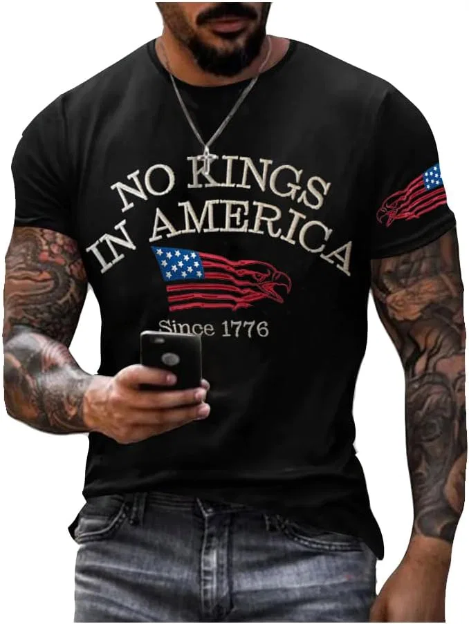 Мужская ретро футболка No Kings in America Since 1776, Black