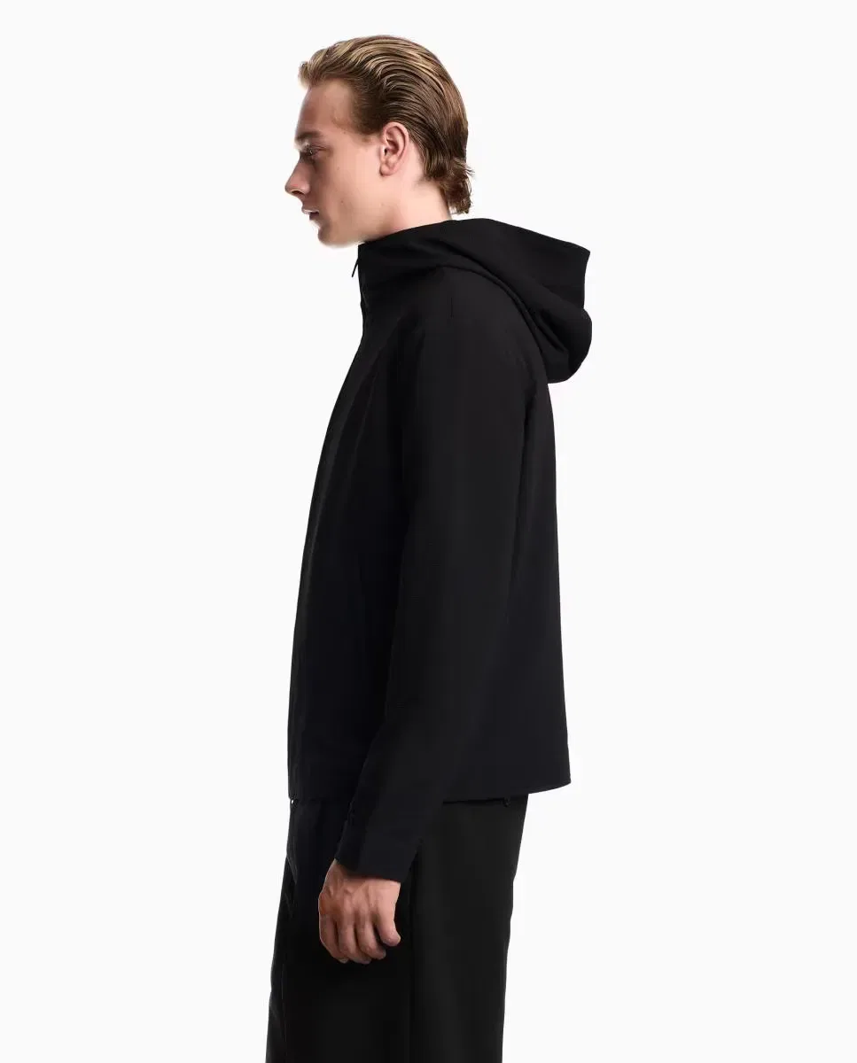 Мужская куртка-бомбер из сейрсакера с капюшоном Emporio Armani, Negro — фото 2
