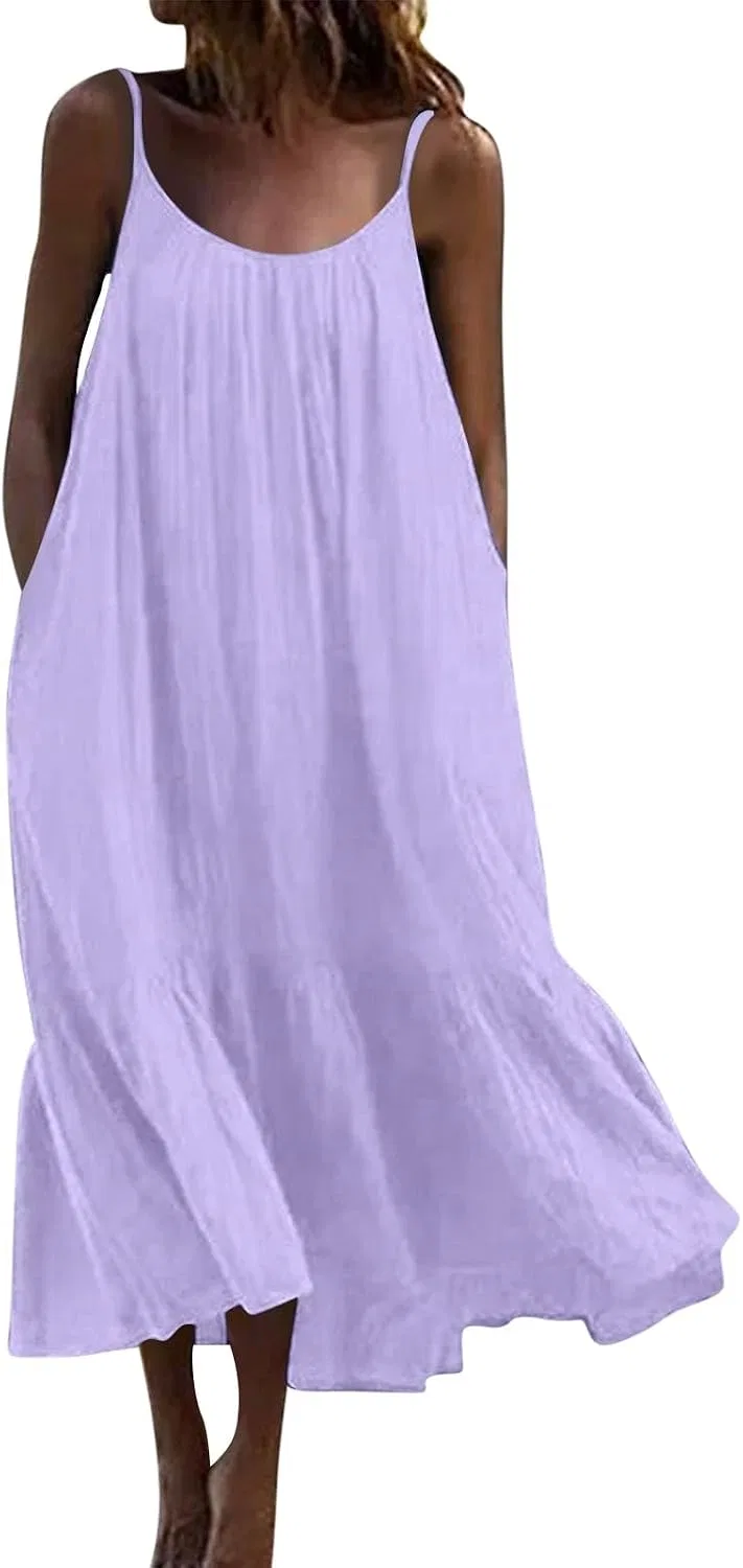 Женское летнее сарафанное платье на бретелях, Purple