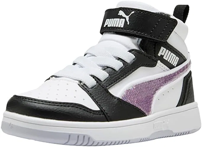 Детские кроссовки для девочек с блестками Rebound V6 Mid PUMA, Black — фото 2
