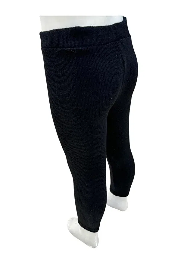 Детские леггинсы для девочек ребристые Ribbed camisole girl tights Esterella, Black — фото 3