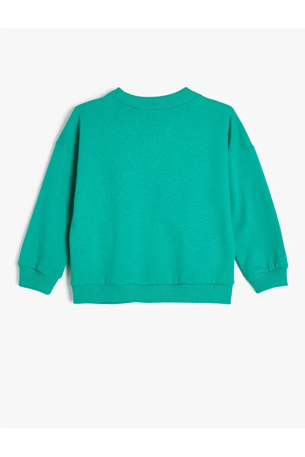 Детские свитшот для девочек с принтом Slogan Printed Long Sleeve Raised Cotton Koton, Green — фото 2