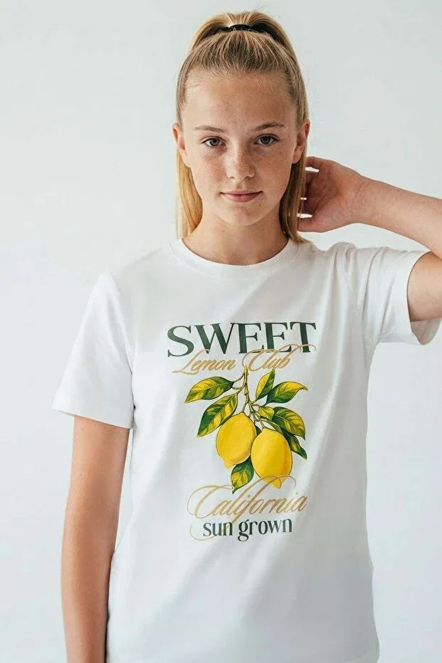Детская футболка для мальчиков с принтом Lemon Print Breeze, Ecru