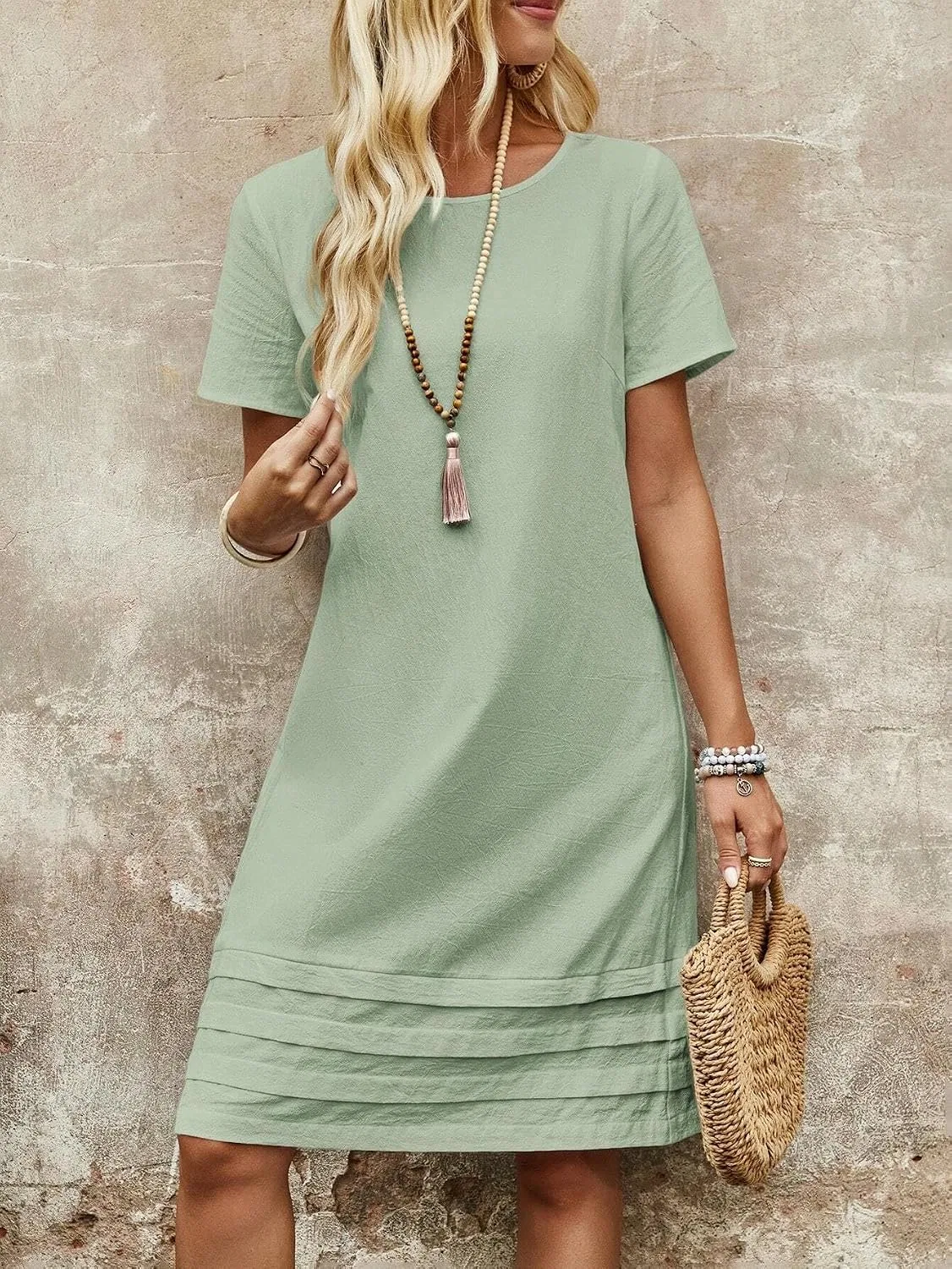 Женское повседневное платье с защипами Knee Length Tee, Mint Green — фото 4