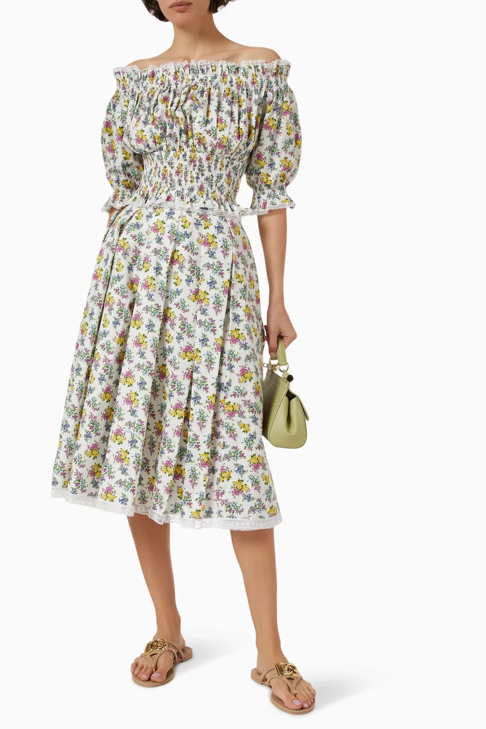 Топ с открытыми плечами с цветочным принтом из поплина Dolce & Gabbana — фото 2
