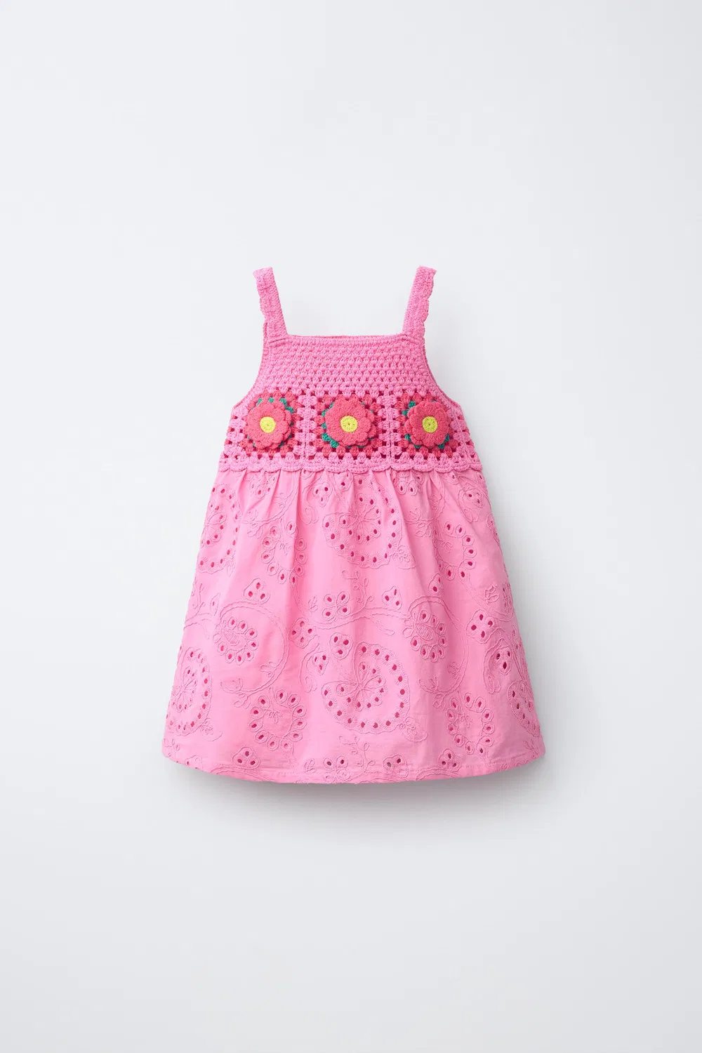 ПЛАТЬЕ С КОНТРАСТНЫМ ВЯЗАНЫМ КРЮЧКОМ И ЦВЕТОЧНЫМ ПРИНТОМ ZARA, Pink