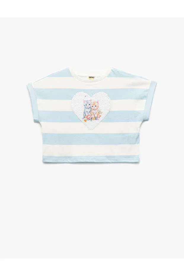 Детская футболка для девочек с пайетками Koton, Blue Striped