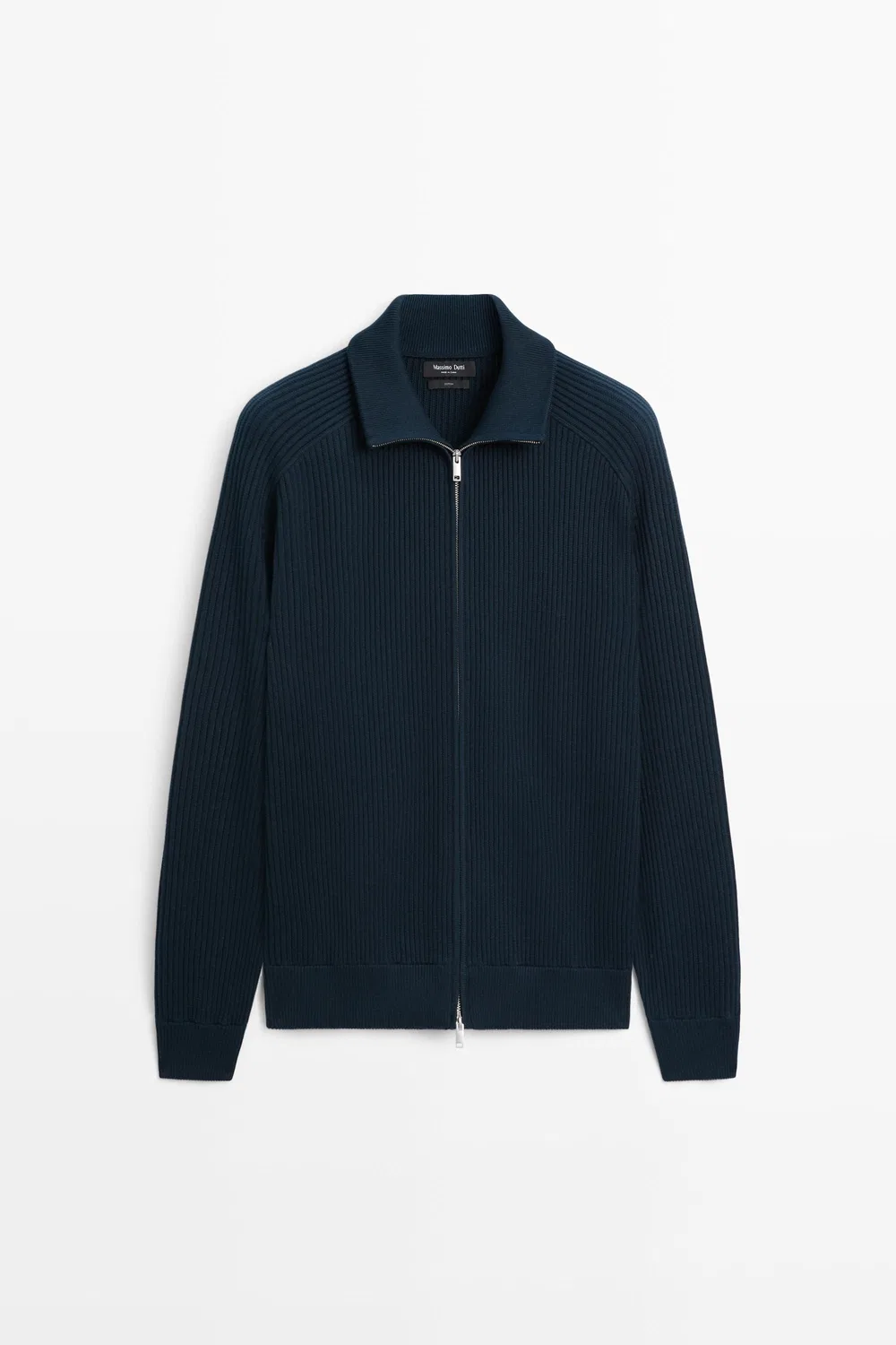 Кардиган Massimo Dutti 100% Cotton Ribbed Knit, темно-синий — фото 2