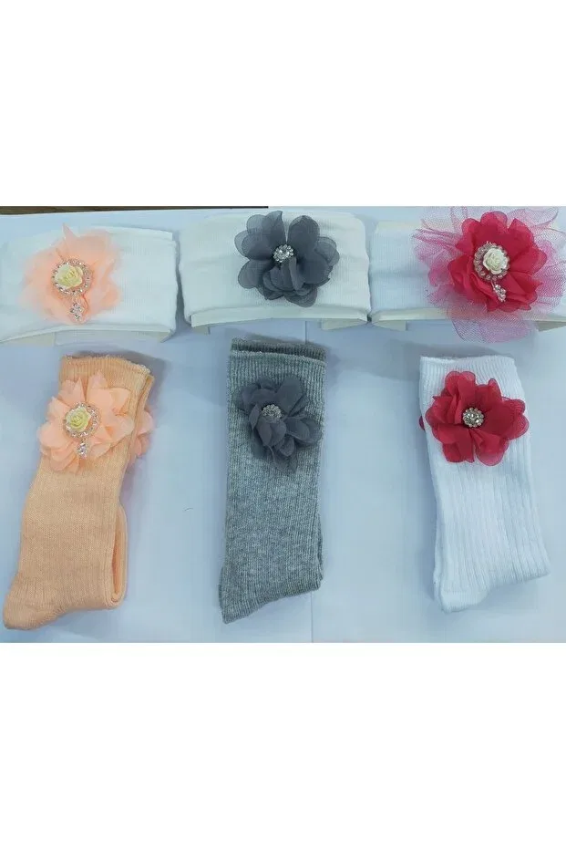 Детский комплект носочков и банданы Özkardeşler Baby, White Pomegranate Blossom Gray
