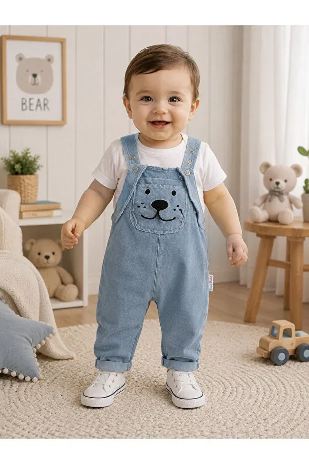 Детский комбинезон для мальчиков джинсовый с моделью Ear detailed Baby Buu, White