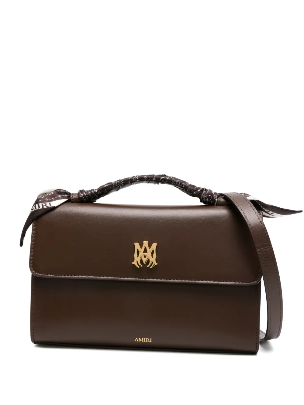 

Сумка-тоут с плетеной ручкой и логотипом на табличке AMIRI, коричневый