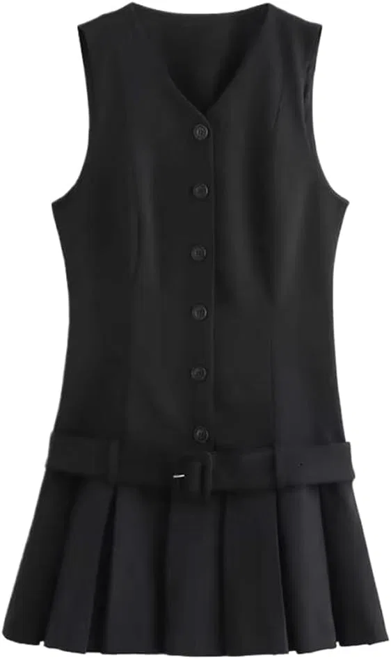 Женское элегантное платье-жилет O-Neck Generic, Black