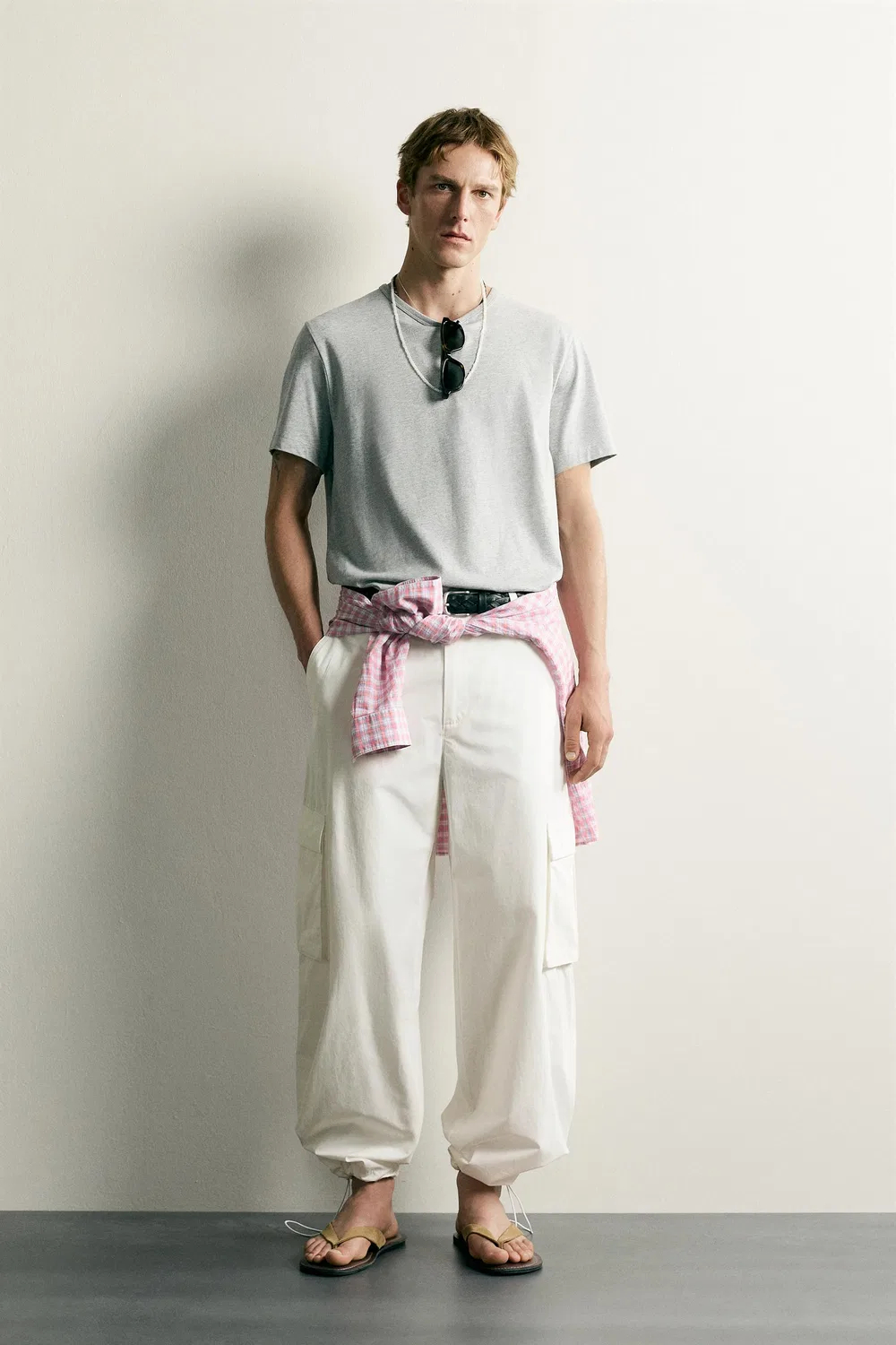 Брюки-карго свободного кроя ZARA, White