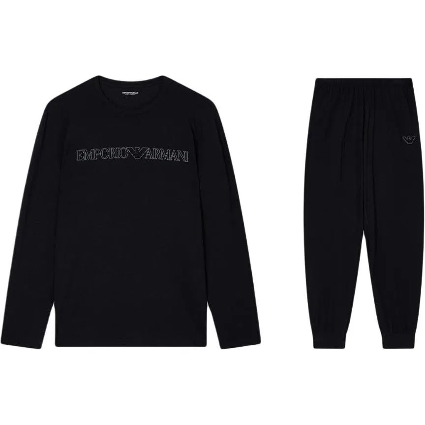 Мужской комплект пижамы с логотипом Emporio Armani, Black