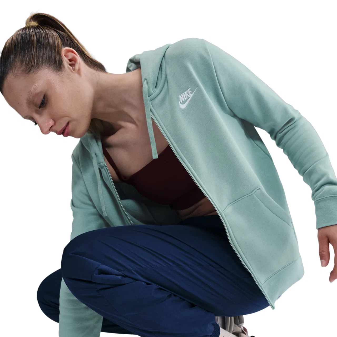 Женское худи на молнии Club Fleece Nike, цвет Cannon/White — фото 3