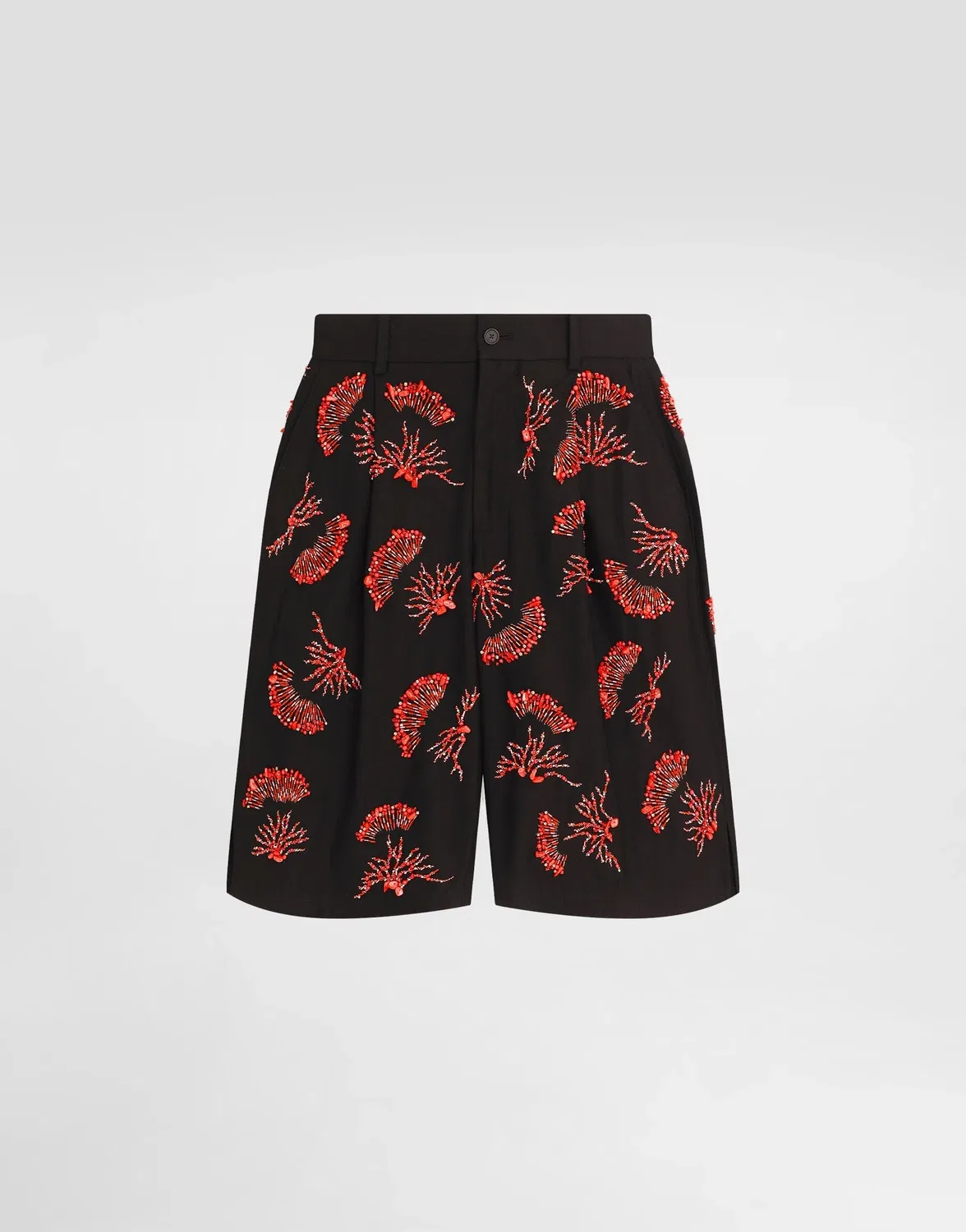 Хлопковые саржевые шорты с коралловой вышивкой Dolce & Gabbana, черный