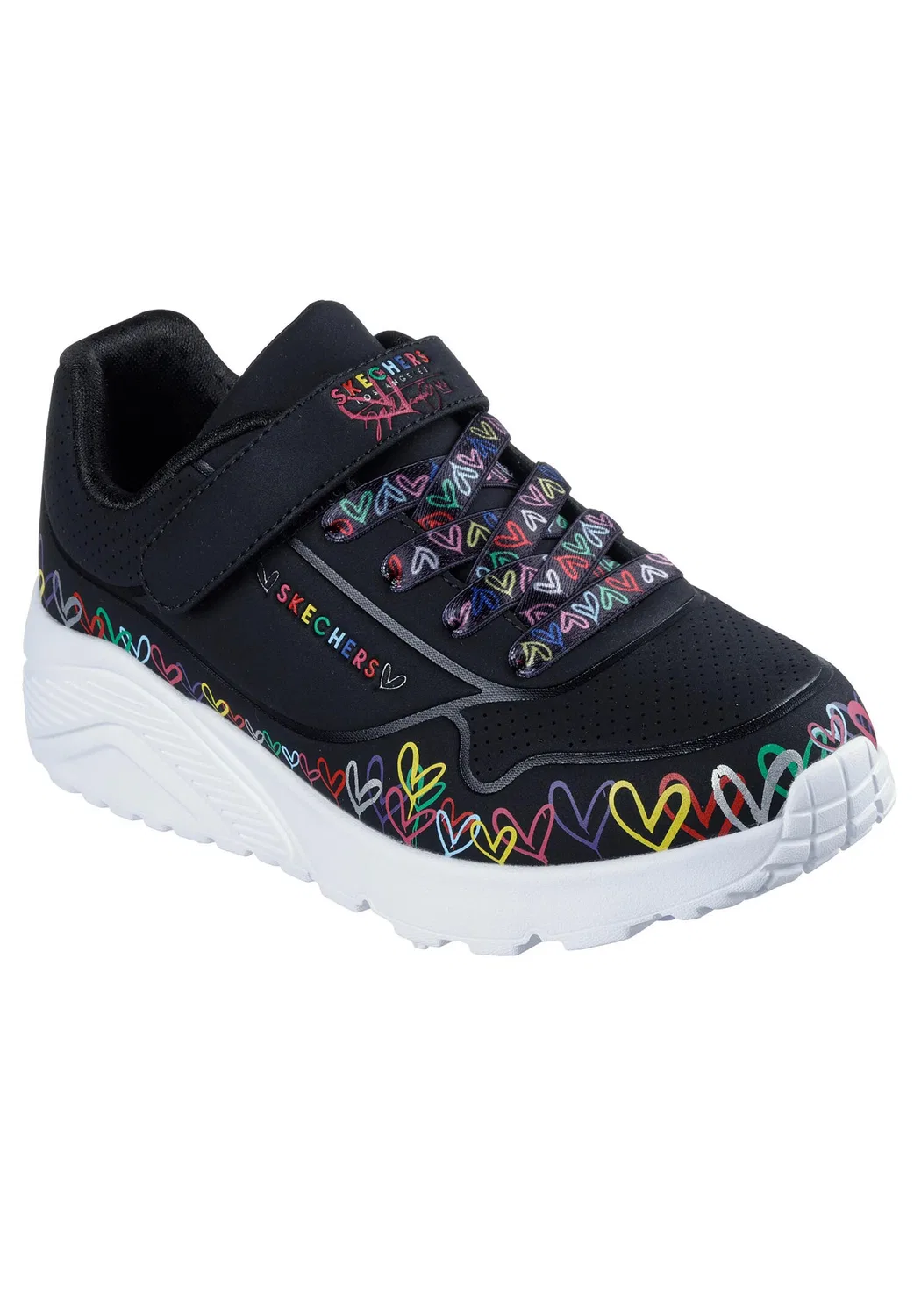Детские кроссовки для девочек с принтом UNO LITE HEART CRAZE Skechers, Schwarz Bunt