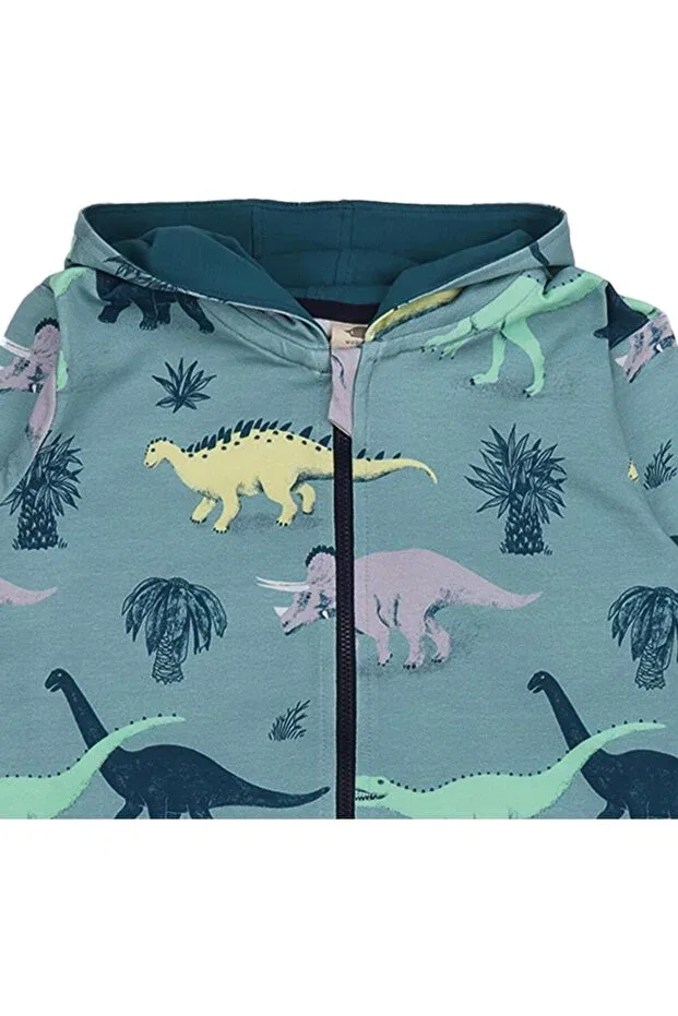 Детская куртка для девочек с принтом Funny Dinosaurs Dinosaur Patterned Organic Sweat Jacket Walkiddy, Green — фото 2