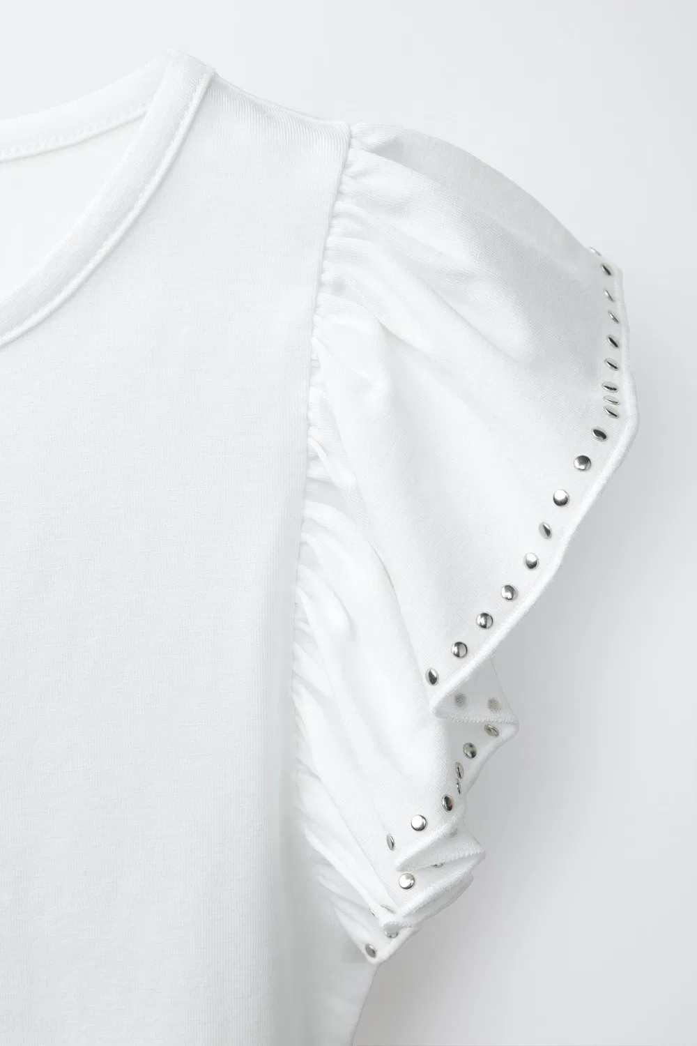 Боди с оборками и заклепками, смесь модала ZARA, White — фото 3