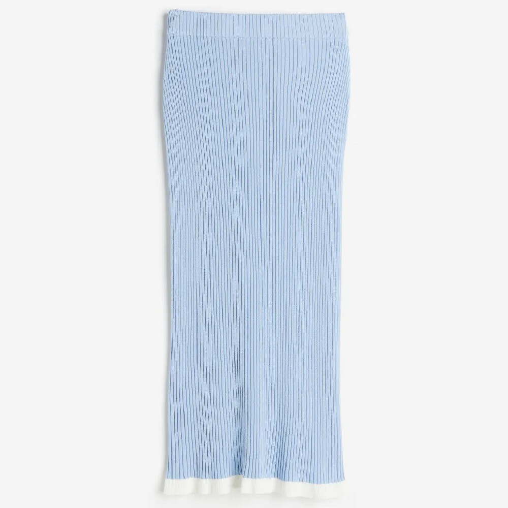 

Юбка H&M Ruffle-trimmed Rib-knit Pencil, голубой