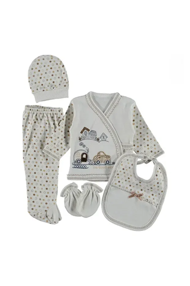 Детский комплект одежды для новорожденных с рисунком Car Patterned Polka Dot Aycata, Brown — фото 2