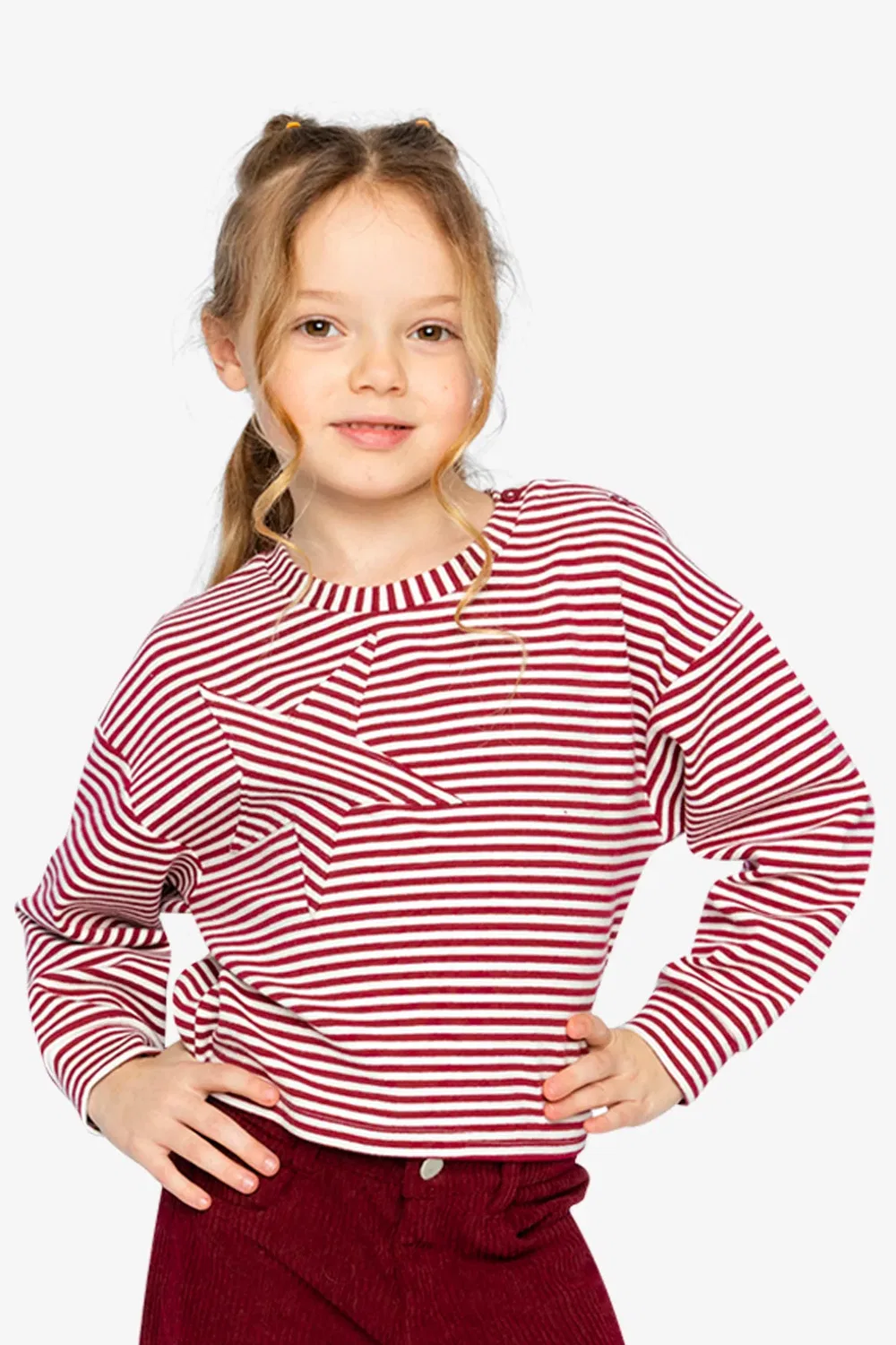 Детский лонгслив с длинным рукавом и звездой Varsity League Deux par Deux, Red and White Stripes — фото 3