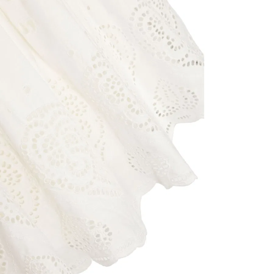 Платье с вышивкой бродери-англез и оборками Kids Broderie-Anglaise Ruffled Cotton Dress Stella McCartney, Ivory — фото 3