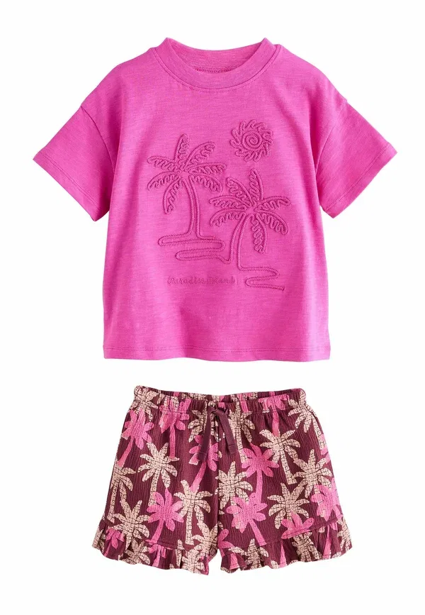 Комплект из топа и шорт с вышивкой Regular fit - short sleeve top and shorts set - shorts Next Pink Purple Palm Tree Embroidery, фиолетовый — фото 3
