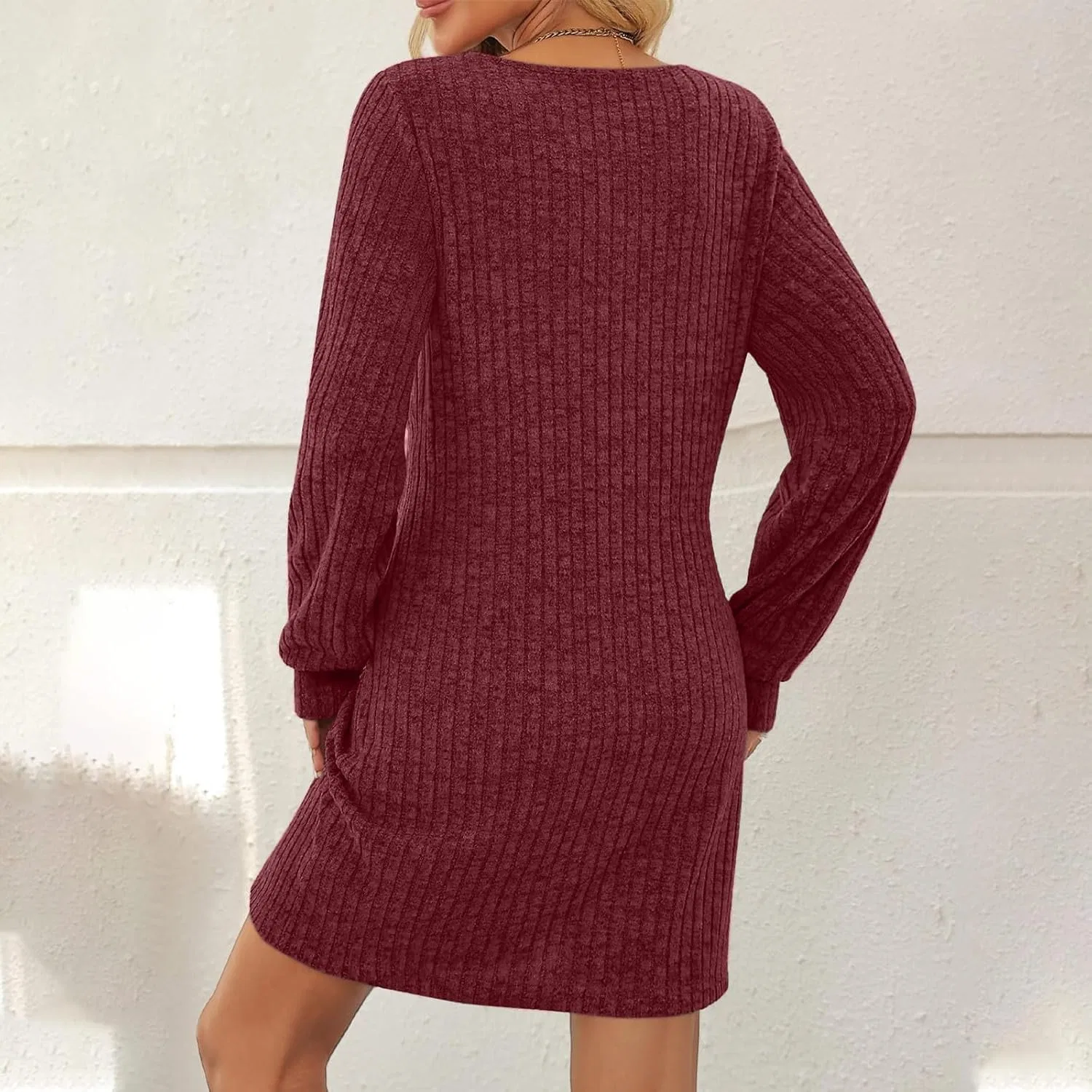 Женское платье-свитер с длинным рукавом Ribbed Tunic, Wine — фото 3
